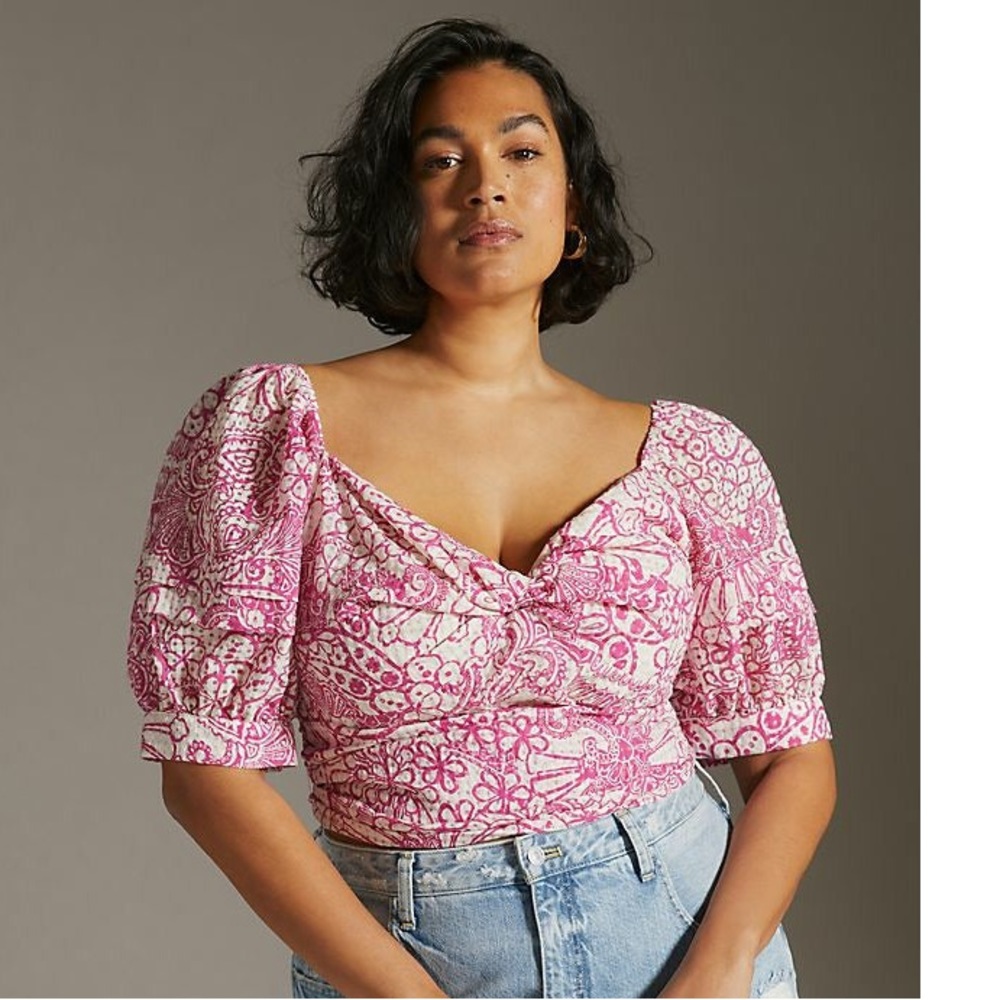 NWT Maeve by Anthropologie Pink and White Cropped Top Size 1X